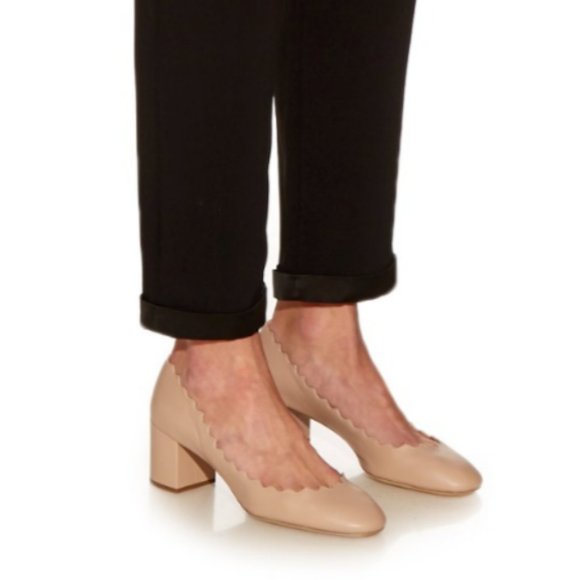 Chloe Shoes - Chloe Lauren Scalloped Block Heel Pumps